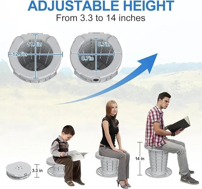 BLIKA Upgraded Retractable Portable Toilet with Cushion, 300LBS Adjustable Height Folding Toilet with Paper Holder, Travel Toilet Portable Camping Toilet, Soft Portable Toilet for Camping/Car, Gray
