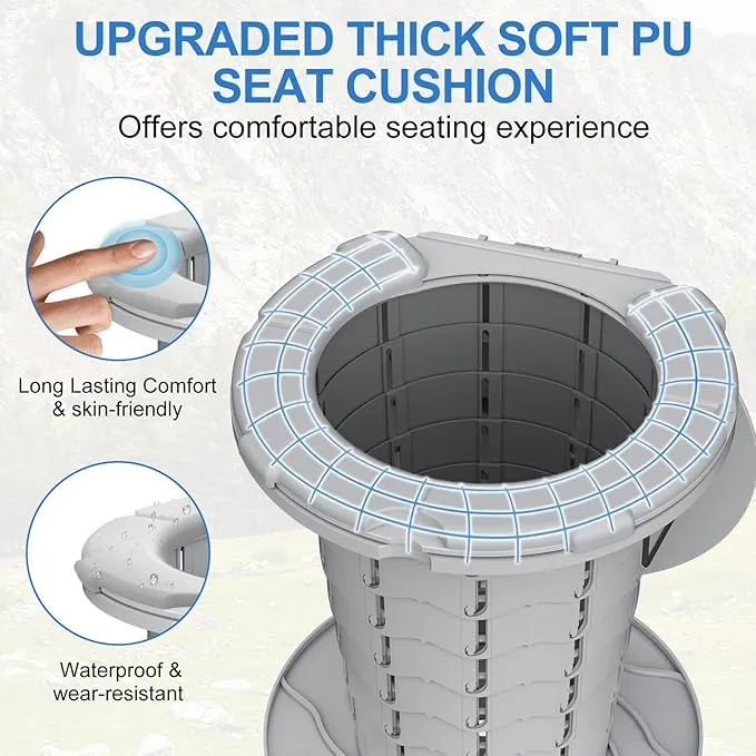 BLIKA Upgraded Retractable Portable Toilet with Cushion, 300LBS Adjustable Height Folding Toilet with Paper Holder, Travel Toilet Portable Camping Toilet, Soft Portable Toilet for Camping/Car, Gray