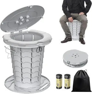 BLIKA Upgraded Retractable Portable Toilet with Cushion, 300LBS Adjustable Height Folding Toilet with Paper Holder, Travel Toilet Portable Camping Toilet, Soft Portable Toilet for Camping/Car, Gray