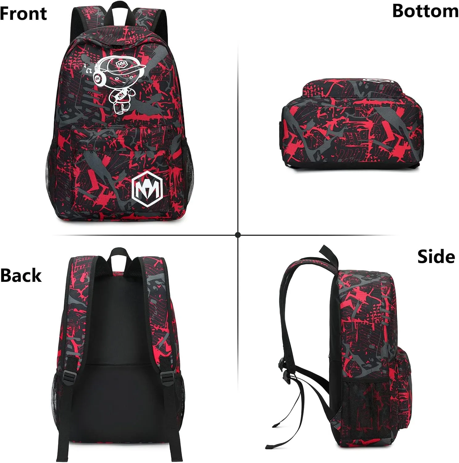 Bluboon School Backpack for Boys Teens Bookbag Travel Daypack Kids Girls Lunch Bag Pencil Case (Red-3pcs)
