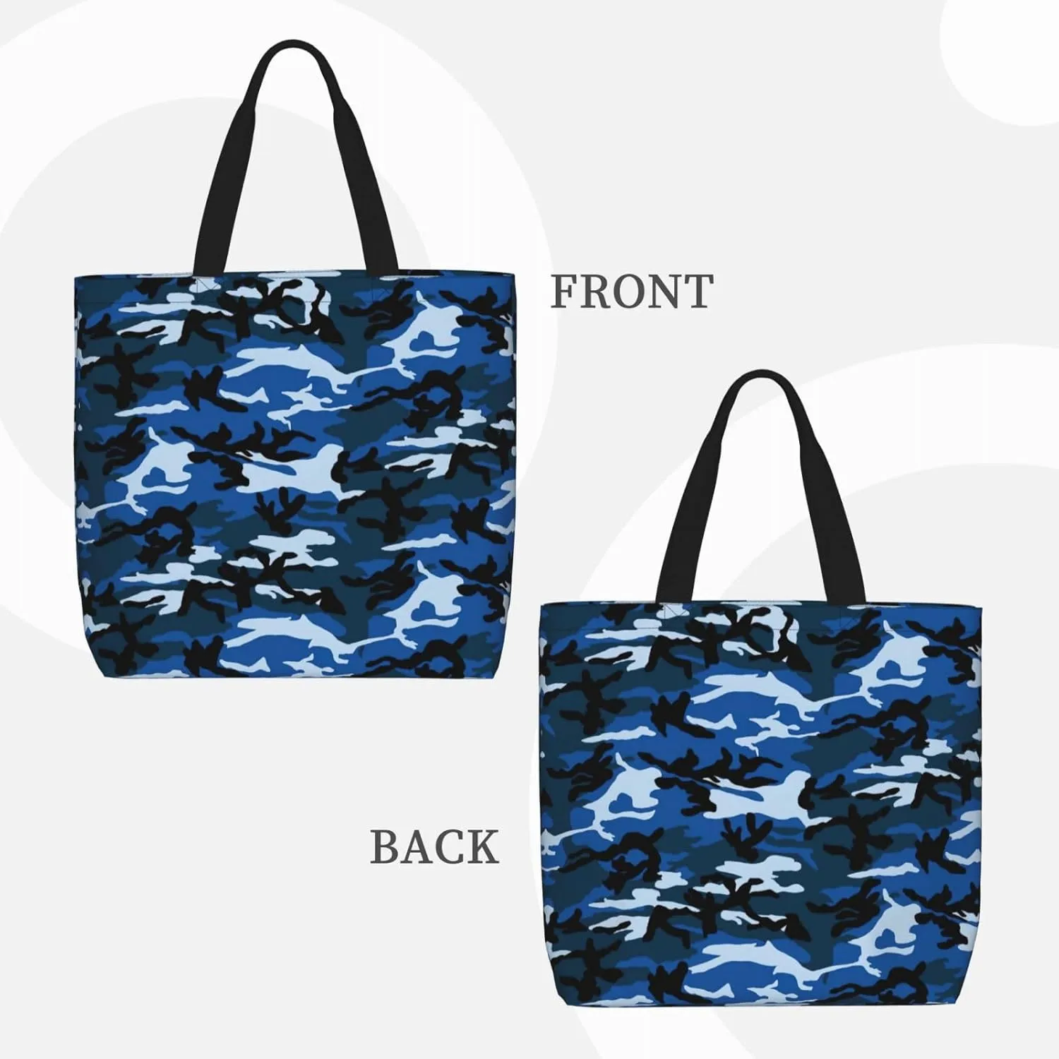 Blue Camo Print Tote Bags Reusable Grocery Bag Shoulde Bag Handbag For Office Shopping Travel Women Casual Work