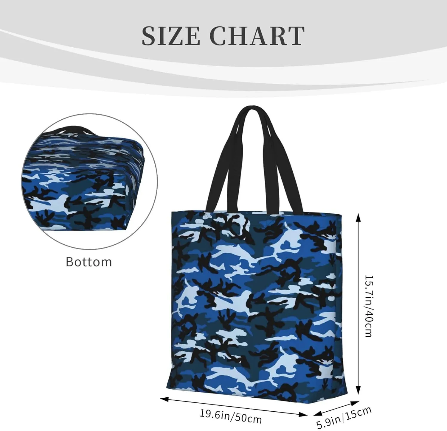 Blue Camo Print Tote Bags Reusable Grocery Bag Shoulde Bag Handbag For Office Shopping Travel Women Casual Work