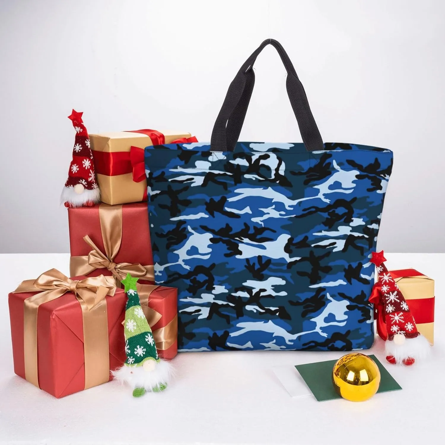 Blue Camo Print Tote Bags Reusable Grocery Bag Shoulde Bag Handbag For Office Shopping Travel Women Casual Work