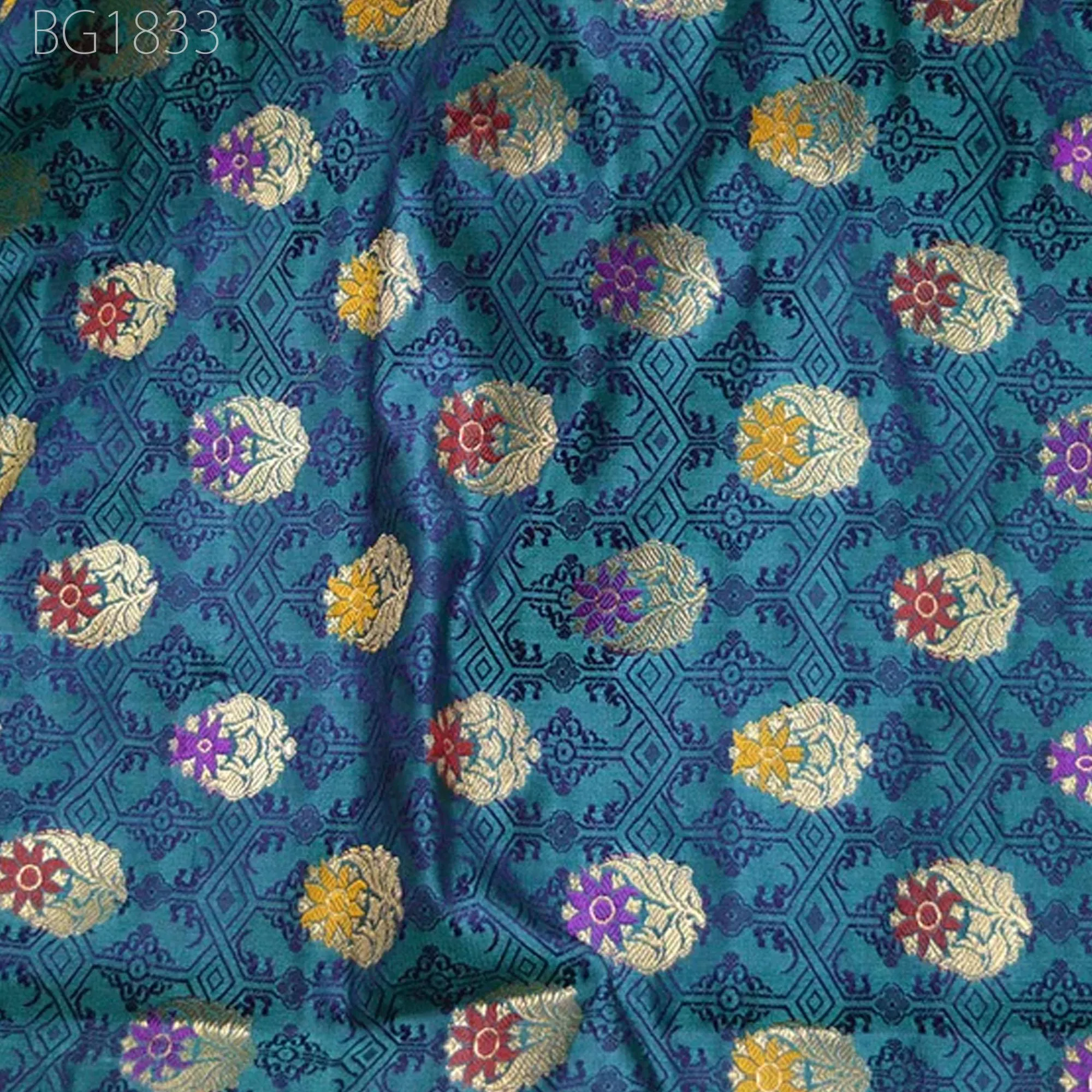 Blue Crafting Sewing Jacquard Indian Banarsi Brocade By The Yard Wedding Dress Fabric Bridesmaid Costumes Skirts Curtains Making Drapery