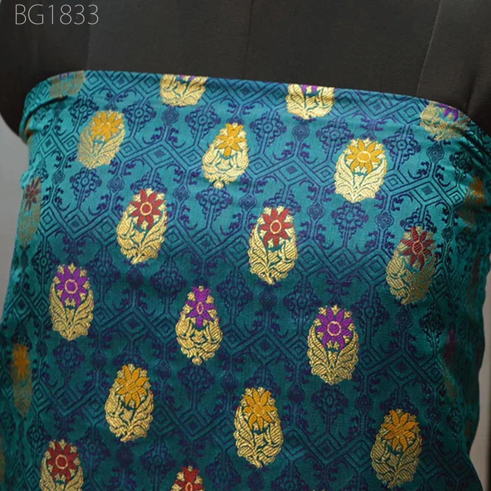 Blue Crafting Sewing Jacquard Indian Banarsi Brocade By The Yard Wedding Dress Fabric Bridesmaid Costumes Skirts Curtains Making Drapery