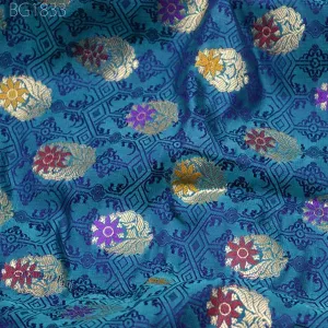 Blue Crafting Sewing Jacquard Indian Banarsi Brocade By The Yard Wedding Dress Fabric Bridesmaid Costumes Skirts Curtains Making Drapery