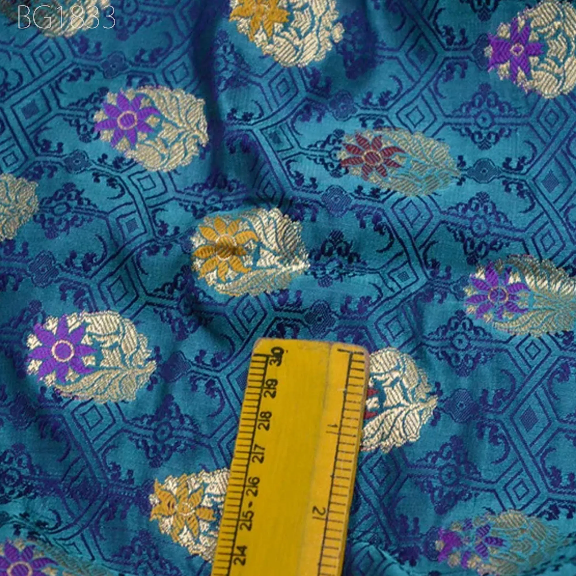 Blue Crafting Sewing Jacquard Indian Banarsi Brocade By The Yard Wedding Dress Fabric Bridesmaid Costumes Skirts Curtains Making Drapery