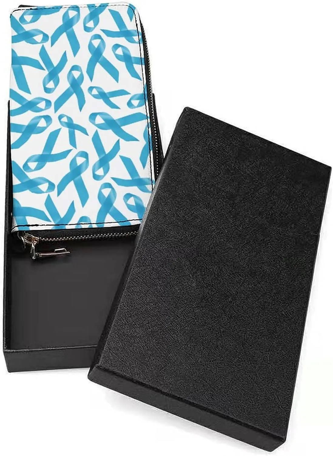 Blue Ribbons Prostate Cancer Awareness Women's Leather Long Large Capacity Wallet Clutch Wallet with Hand Strap, 20x10.5cm, style-12-2