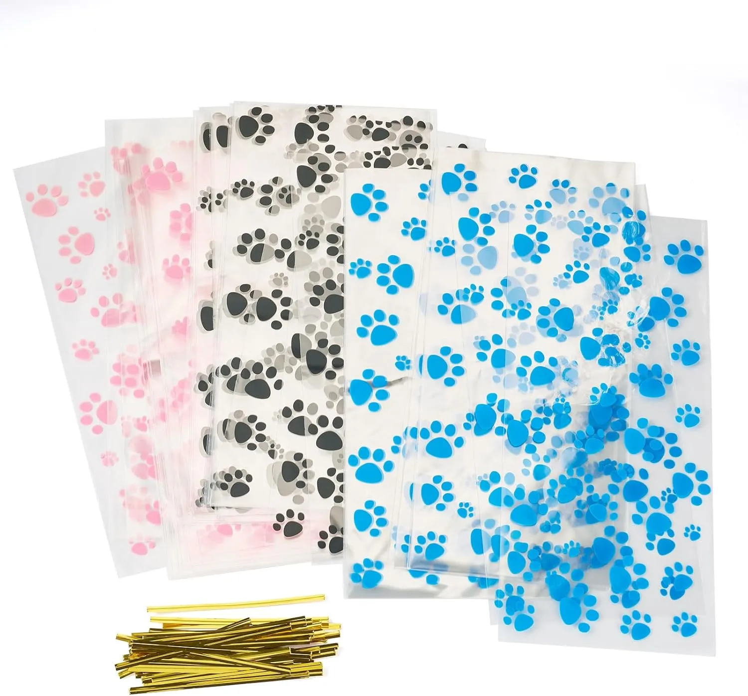 Boutigem 60Pcs Paw Print Cellophane Treat Bags Dog Paw Party Favor Bags with Twist Ties Clear Plastic Cookies Candy Gift Packing Bags Animal Footprint Goodie Bags for Festival Birthday Party Wedding