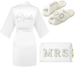 Bride To Be Gift Set - Makeup Bag, Slippers, Robe, Hair Clip - Wedding Gifts