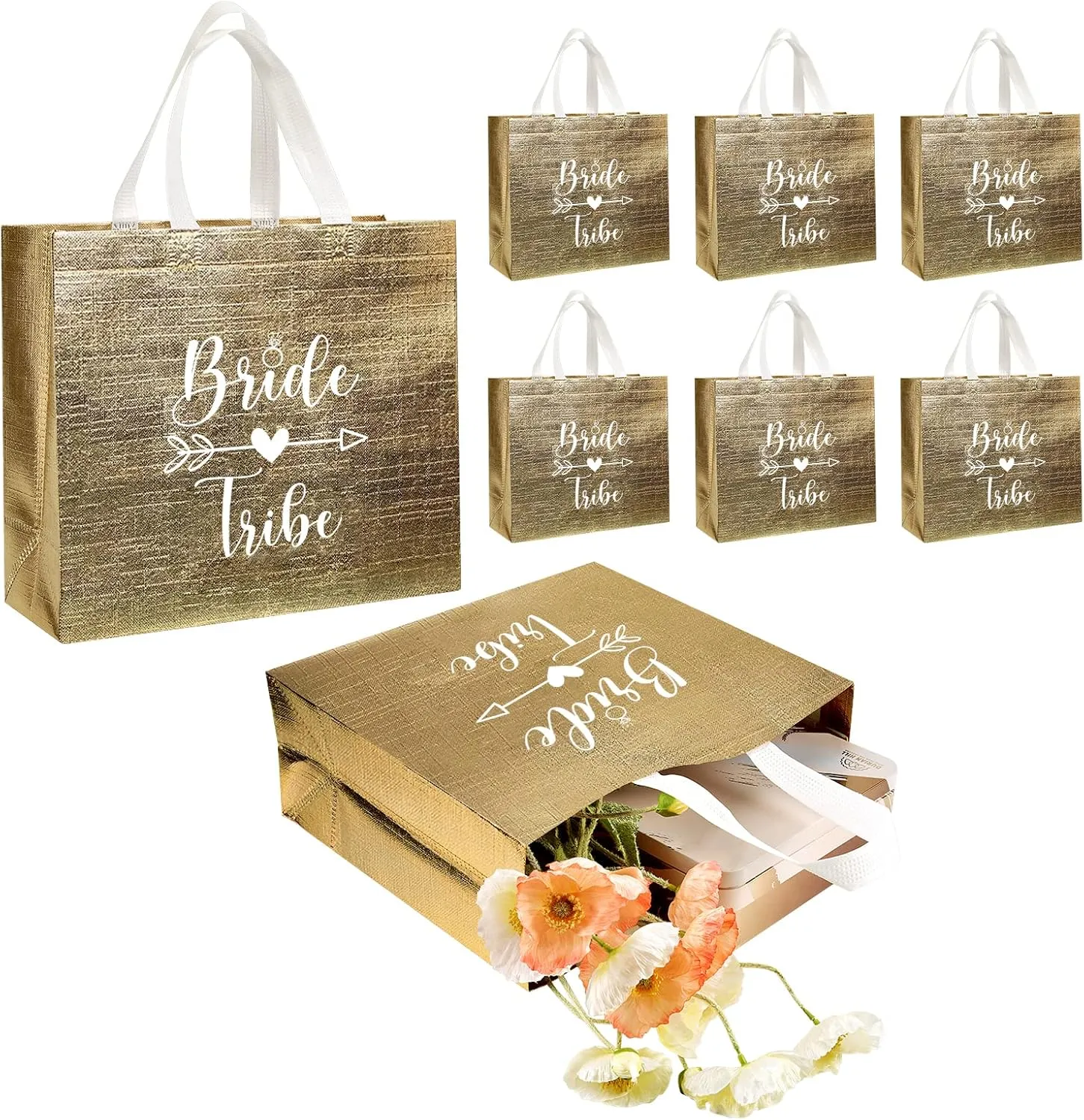 Bride Tribe Bridesmaid Gift Bags 8 Pack Bachelorette Party Bag Bride Tribe Shower Bag Bridal Party Favor Team Bride Foldable Party Favor Gift Bags for Bridesmaid, Wedding, Party