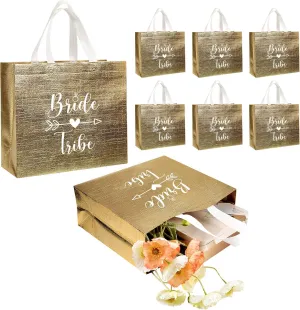 Bride Tribe Bridesmaid Gift Bags 8 Pack Bachelorette Party Bag Bride Tribe Shower Bag Bridal Party Favor Team Bride Foldable Party Favor Gift Bags for Bridesmaid, Wedding, Party