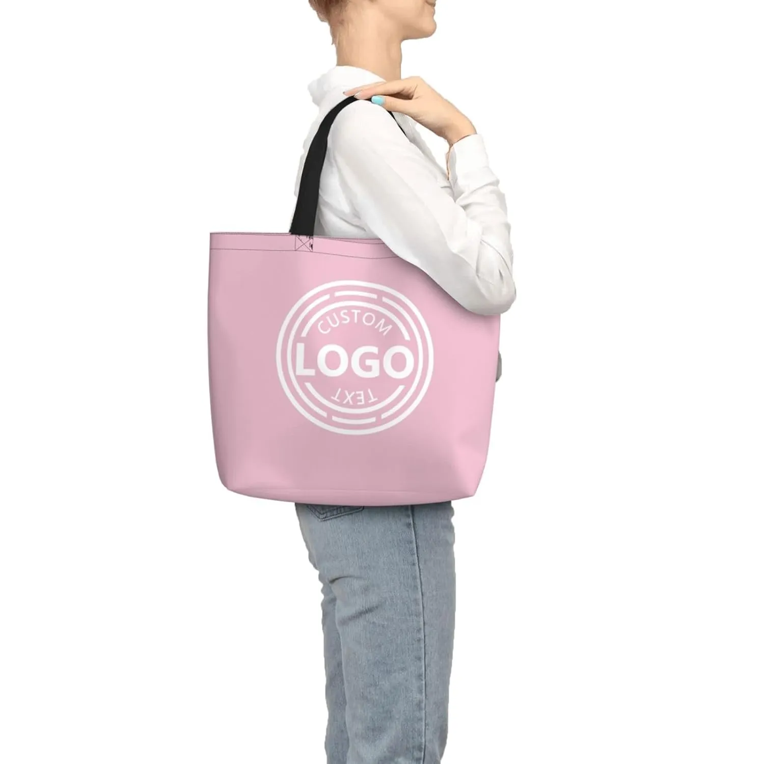 Bulk Custom Tote Bags with Logo Custom Handbag Add Your Logo Picture Text Custom Personalized Gifts Pink Tote Bag