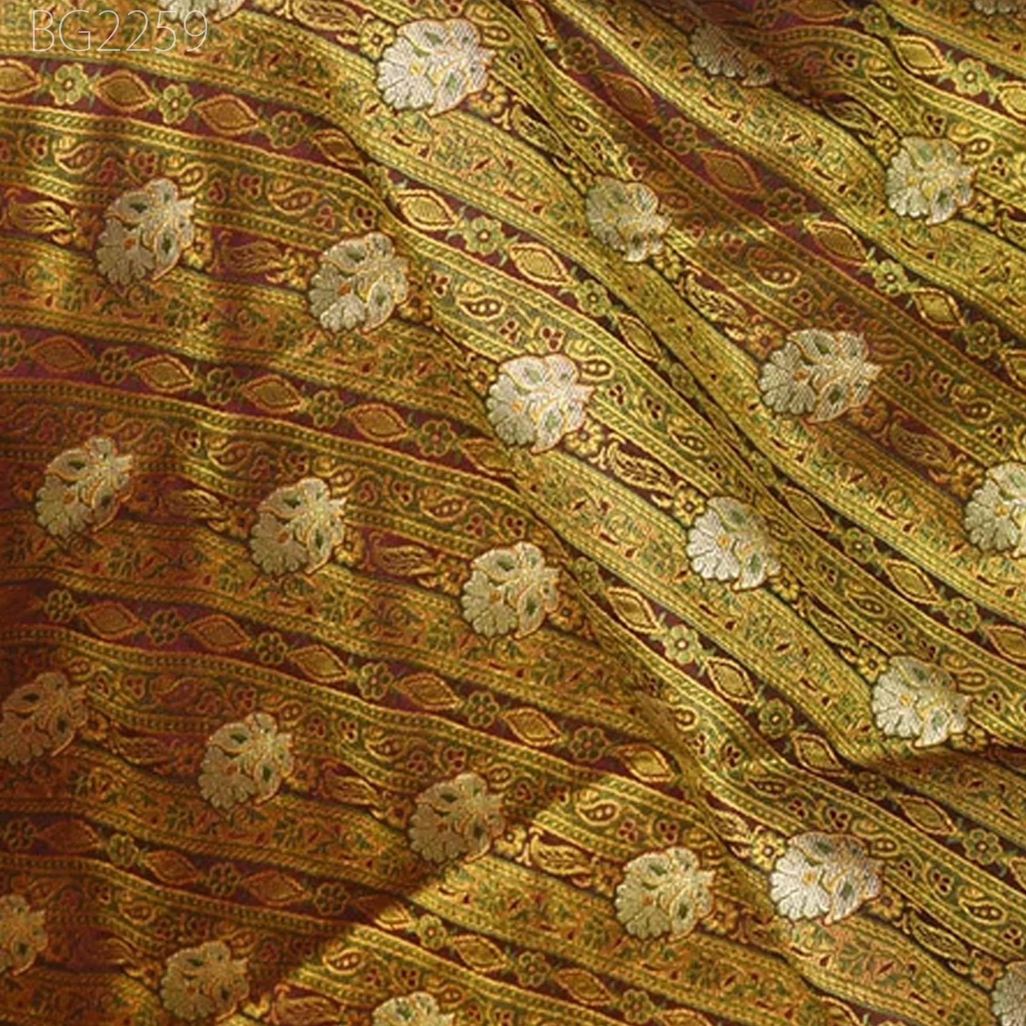 Burgundy Indian Jacquard Fabric By The Yard Brocade Bridal Wedding Dresses Material DIY Crafting Sewing Costumes Silk Curtains Duvet Covers