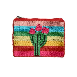 Cactus Glass Beaded Zipper Pouch