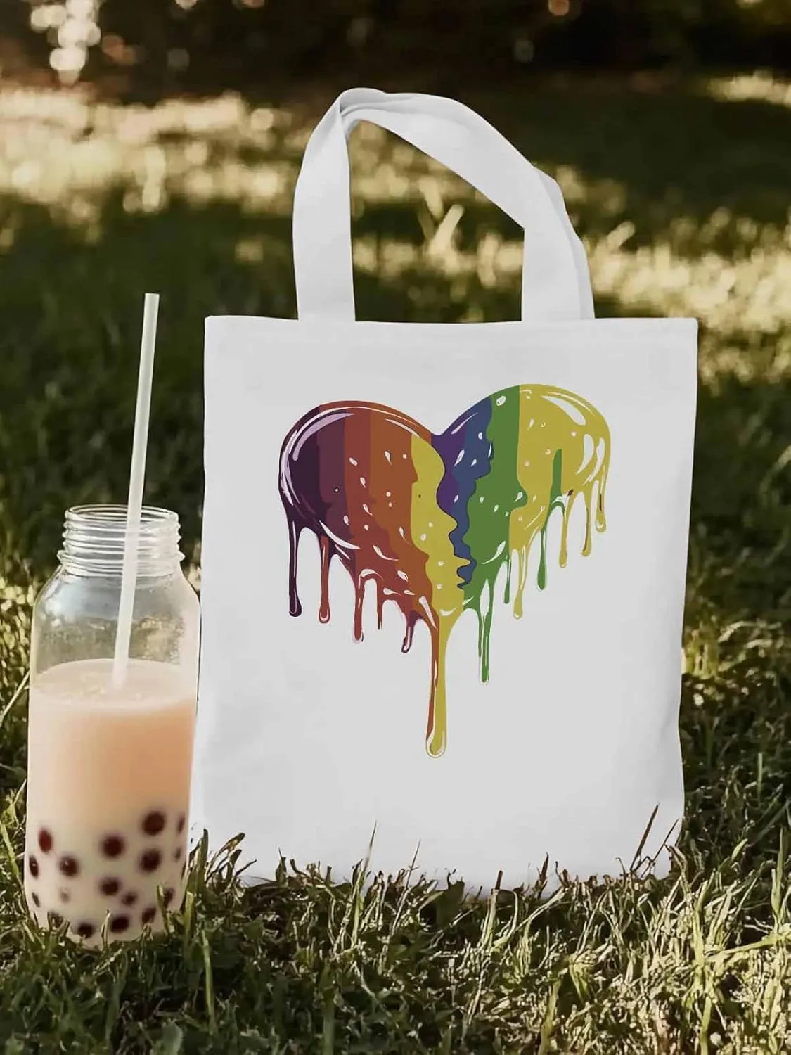 Canvas Tote Bag, Abstract Graffiti Love Heart Aesthetic Canvas Tote Handbags for Women Shoulder Bag