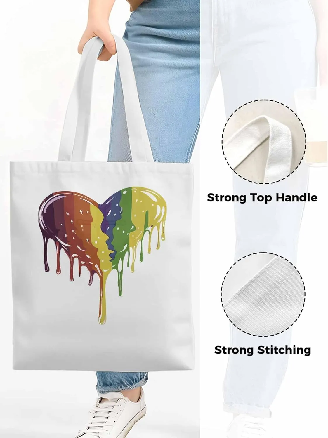 Canvas Tote Bag, Abstract Graffiti Love Heart Aesthetic Canvas Tote Handbags for Women Shoulder Bag
