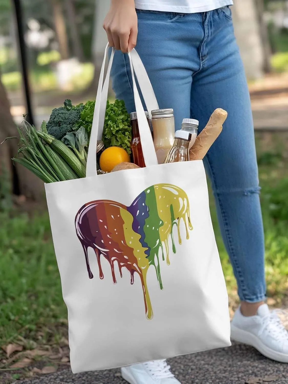 Canvas Tote Bag, Abstract Graffiti Love Heart Aesthetic Canvas Tote Handbags for Women Shoulder Bag
