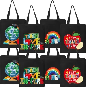 Capoda 8 Pack Teacher Appreciation Gifts for Teachers Canvas Tote Bags Retirement Teacher Appreciation Gifts(Black)