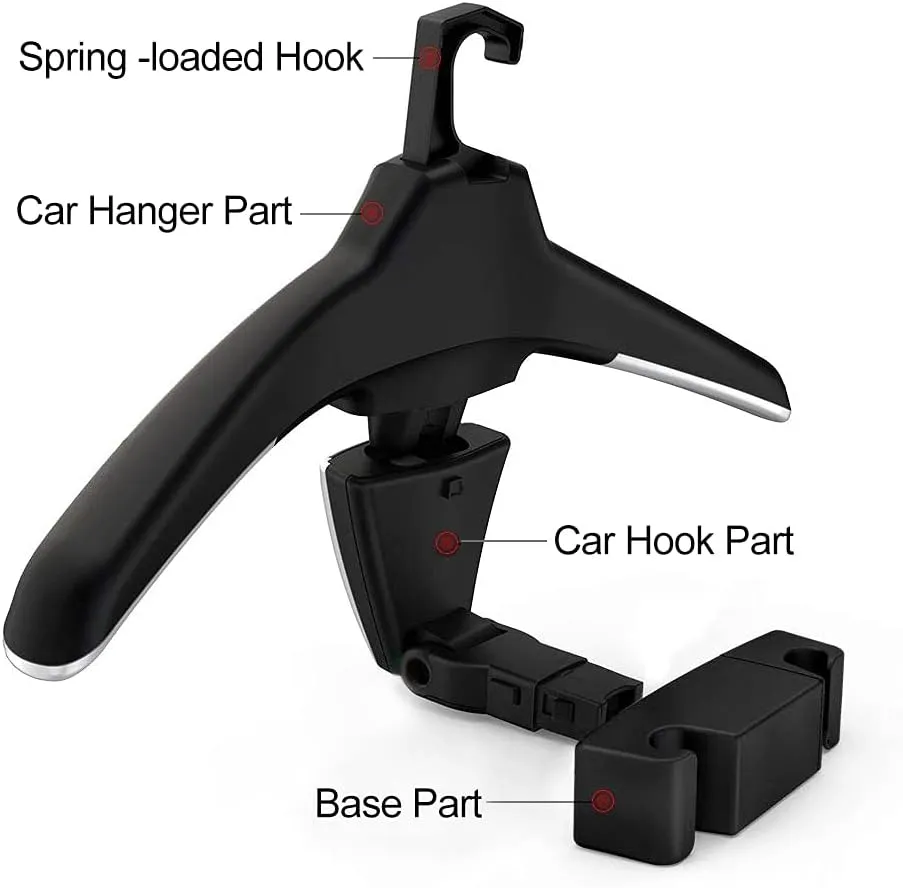 Car Back Seat Headrest Hanger for Coat, Jacket, Suit, Clothes, Purse, Handbag, Grocery Bags - Multi-Purpose Storage Holder for Automobile - Black