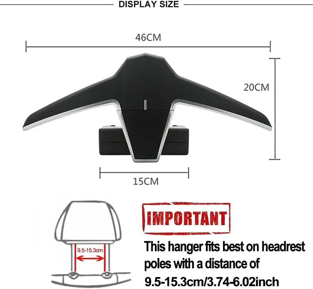 Car Back Seat Headrest Hanger for Coat, Jacket, Suit, Clothes, Purse, Handbag, Grocery Bags - Multi-Purpose Storage Holder for Automobile - Black