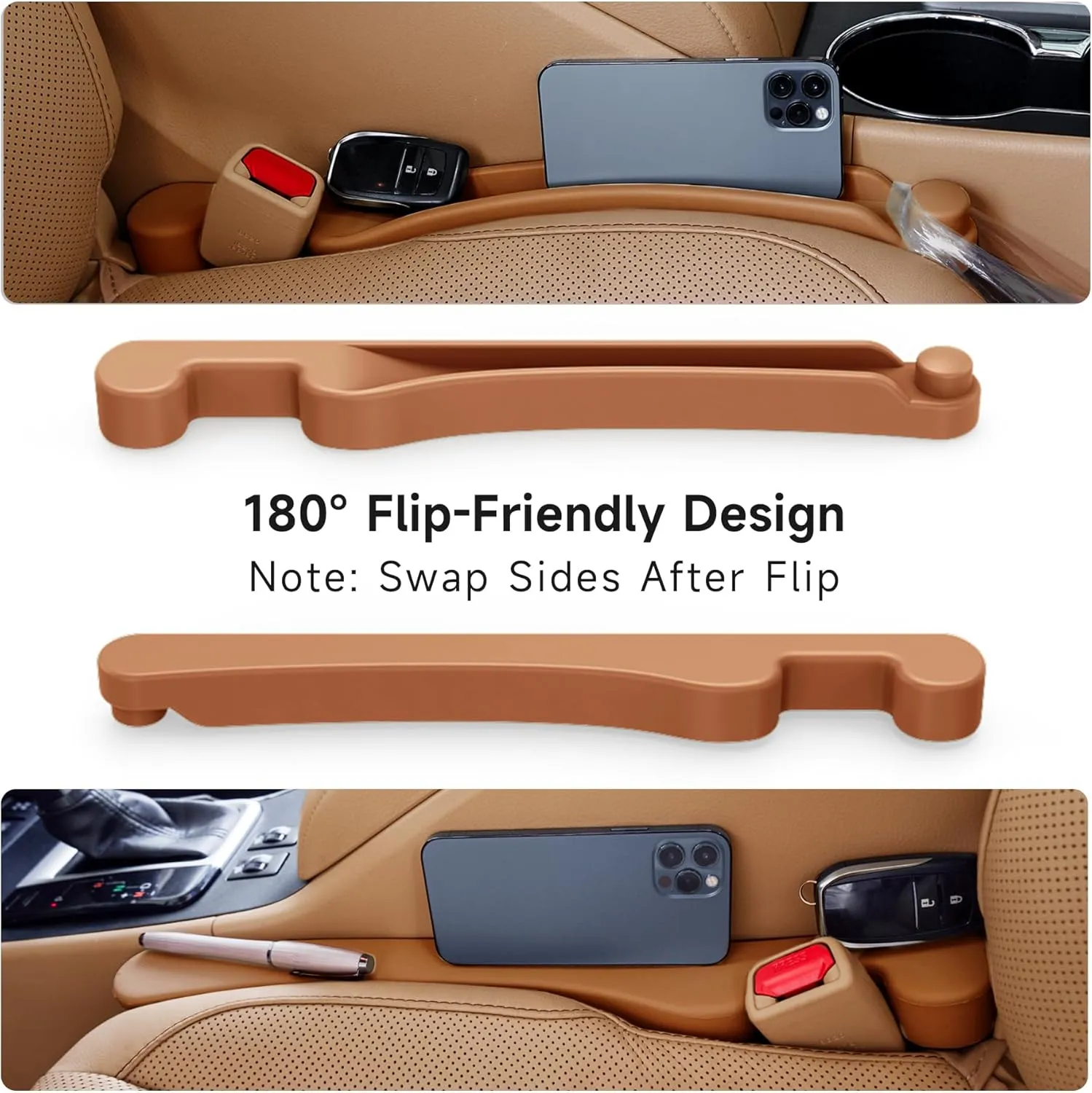 Car Seat Gap Filler Set of 2, Soft Foam Multifunctional Seat Side Gap Filler with Organizer & Hook Function, 3in1 Gap Stopper Universal Fit Car SUV Truck Fill The Gap Between Seat & Console
