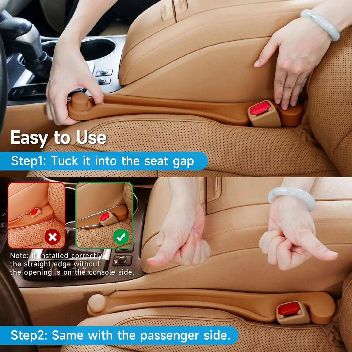 Car Seat Gap Filler Set of 2, Soft Foam Multifunctional Seat Side Gap Filler with Organizer & Hook Function, 3in1 Gap Stopper Universal Fit Car SUV Truck Fill The Gap Between Seat & Console