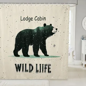 Cartoon Bear Shower Curtain 72" W x 84" L Cute Black Green Graffiti Wild Animal Bathroom Curtain for Kids Boys Girls Teens Lodge Cabin Jungle Farmhouse Style Bath Curtain for Room with 12 Hooks