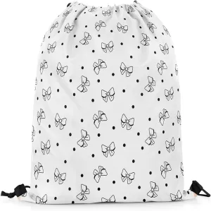 Cartoon Bowknots Drawstring Backpack,Lovely Bow Hand Graffiti Black and White Drawstring Bags Shoulder Bag,Cute Polka Dots Bowknot Draw String Bag for Picnic Gym Sport Travel