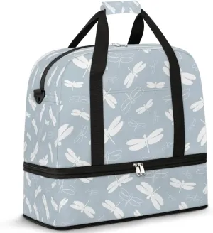 Cartoon Dragonfly Print Sports Gym Bag with Shoes Compartment Foldable Travel Duffel Bag Dry Wet Separated Sports Tote Workout Weekender Overnight Bag for Women Yoga Dance Work Training Handbag