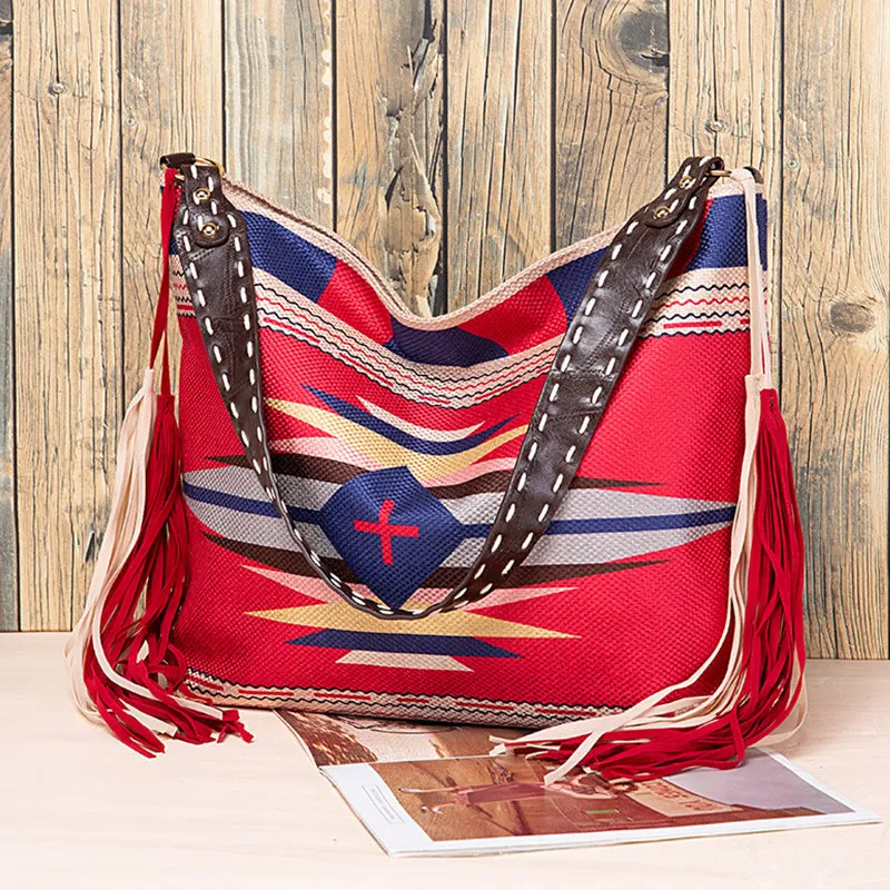 Casual College Color Block Tassel Bags
