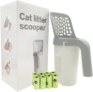 Cat Litter Scoop with Bag Holder, Integrated Detachable Deep Cat Litter Shovel with Poop Sifting and 120 Litter Bags