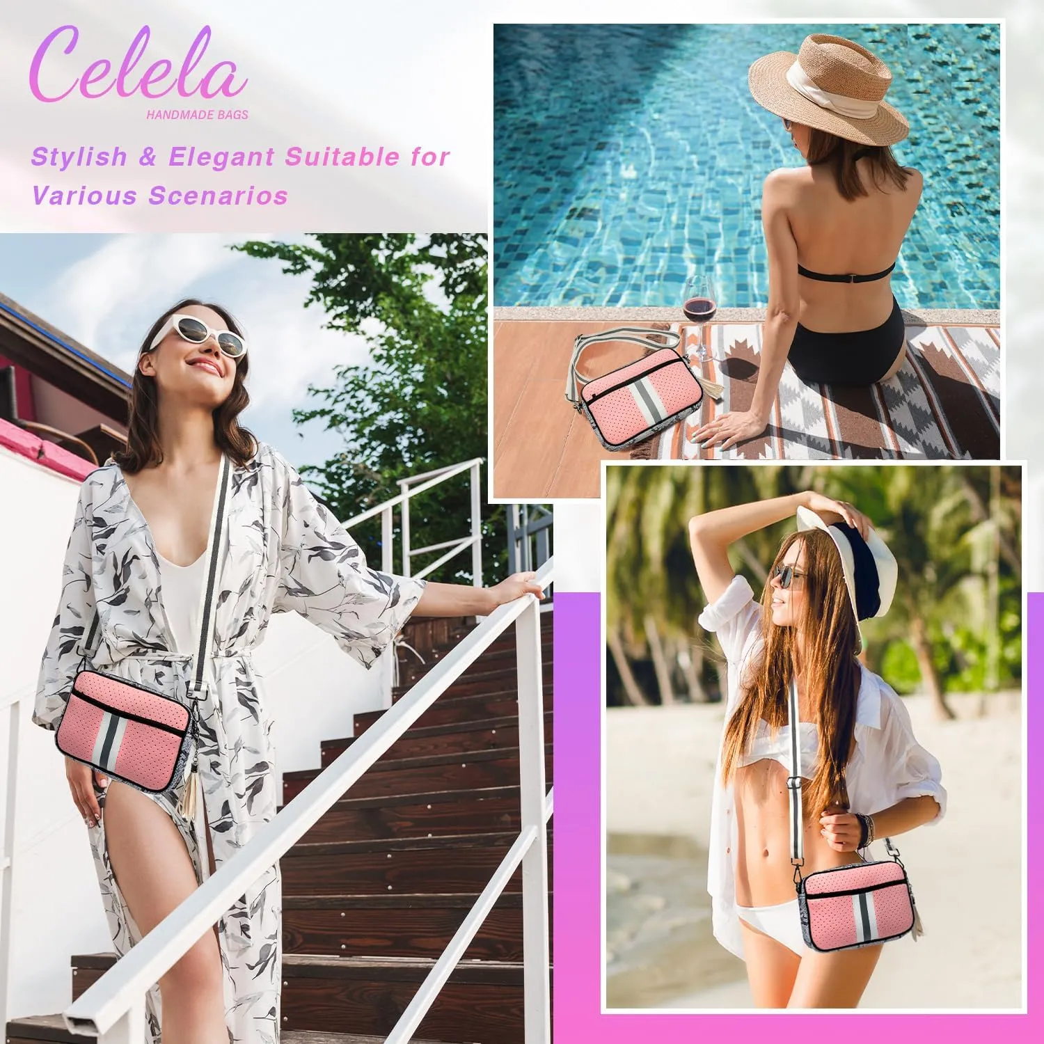 CELELA Small Crossbody Bags for Women Neoprene Bag Waterproof Messenger Bag Purses with Guitar Strap Tassel