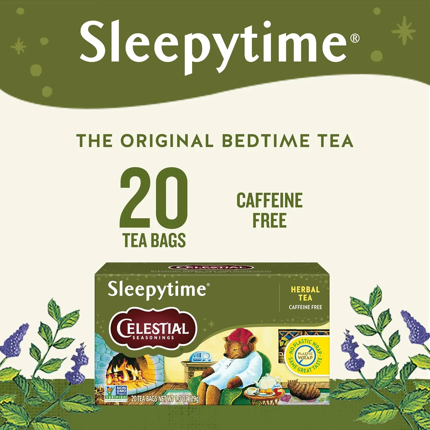 Celestial Seasonings Sleepytime Herbal Tea, Caffeine Free, 20 Tea Bags Box (Pack of 6)