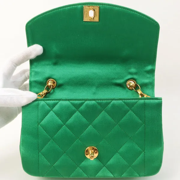 Chanel Around 1990 Made Silk Satin Diana Flap Bijou Chain Bag Mini Green