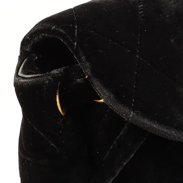 CHANEL Around 1995 Made Double Turn-Lock Velour Backpack Mini Black