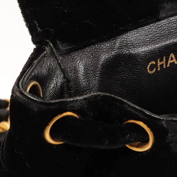 CHANEL Around 1995 Made Double Turn-Lock Velour Backpack Mini Black