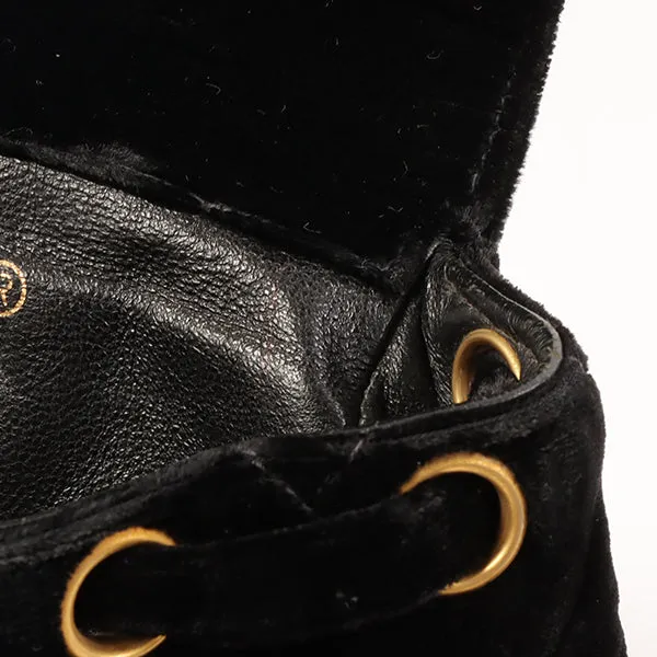 CHANEL Around 1995 Made Double Turn-Lock Velour Backpack Mini Black
