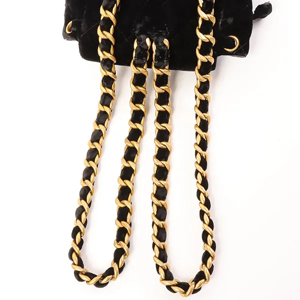 CHANEL Around 1995 Made Double Turn-Lock Velour Backpack Mini Black