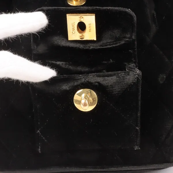 CHANEL Around 1995 Made Double Turn-Lock Velour Backpack Mini Black