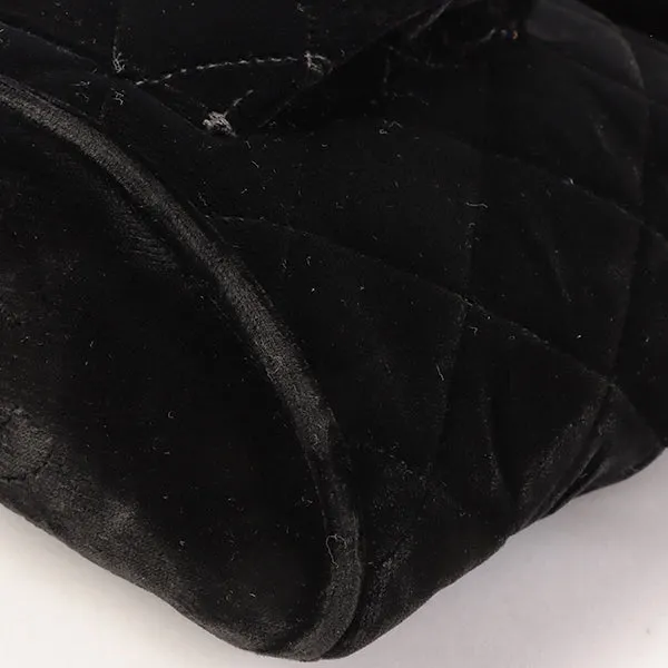 CHANEL Around 1995 Made Double Turn-Lock Velour Backpack Mini Black