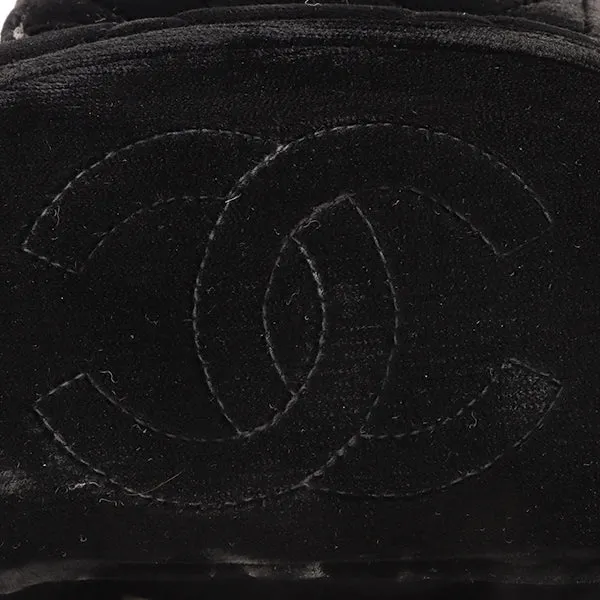 CHANEL Around 1995 Made Double Turn-Lock Velour Backpack Mini Black