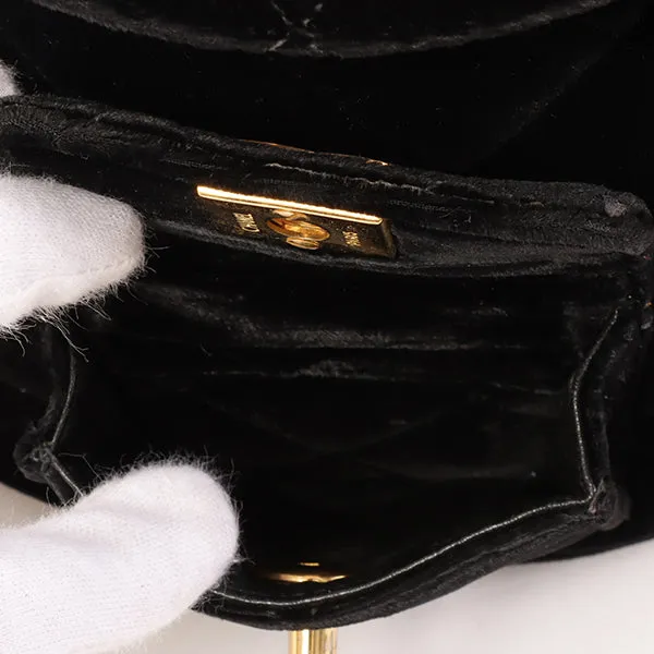 CHANEL Around 1995 Made Double Turn-Lock Velour Backpack Mini Black