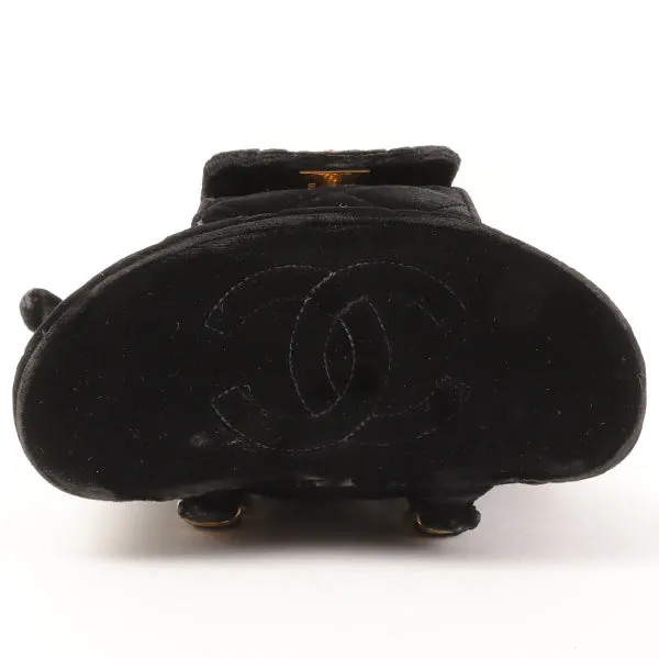 CHANEL Around 1995 Made Double Turn-Lock Velour Backpack Mini Black