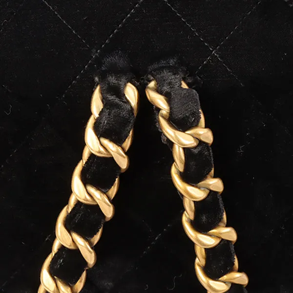 CHANEL Around 1995 Made Double Turn-Lock Velour Backpack Mini Black