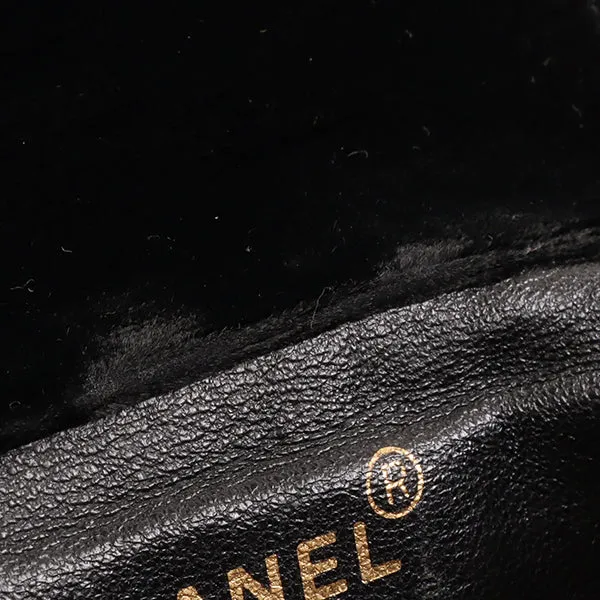CHANEL Around 1995 Made Double Turn-Lock Velour Backpack Mini Black