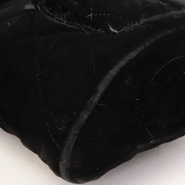 CHANEL Around 1995 Made Double Turn-Lock Velour Backpack Mini Black
