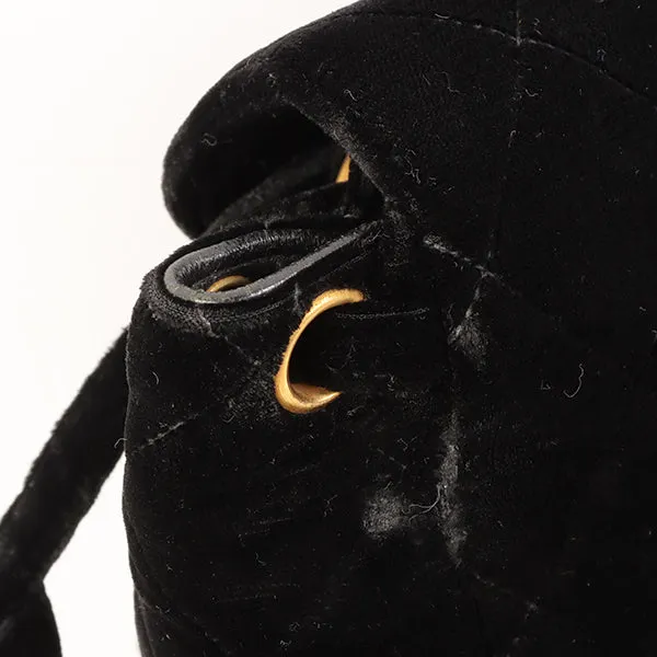 CHANEL Around 1995 Made Double Turn-Lock Velour Backpack Mini Black