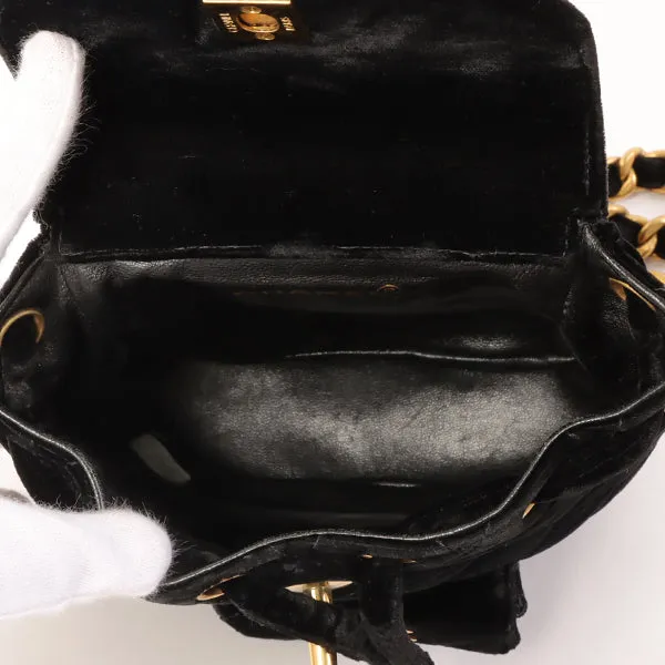 CHANEL Around 1995 Made Double Turn-Lock Velour Backpack Mini Black