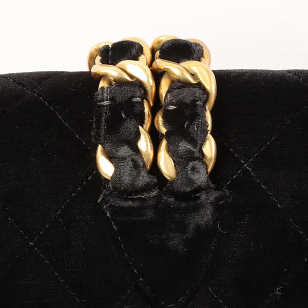 CHANEL Around 1995 Made Double Turn-Lock Velour Backpack Mini Black